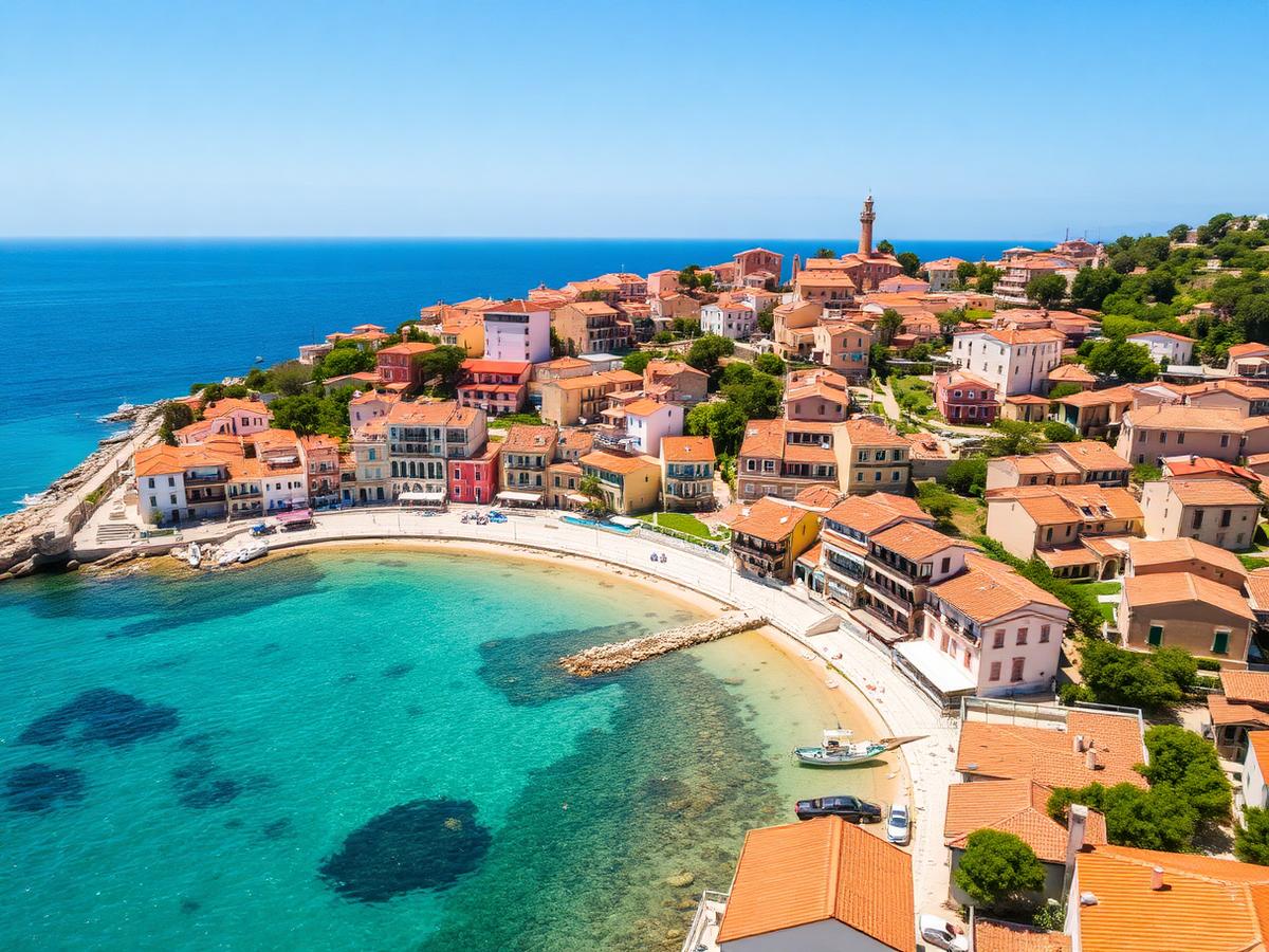 Veduta aerea di un borgo costiero della Sardegna